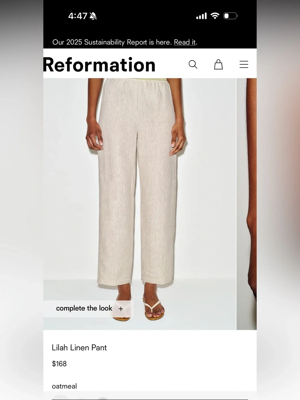 Reformation Oatmeal Straight-Leg Linen Pants